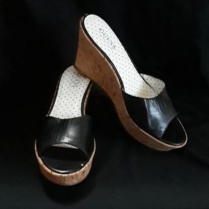 Guess Black Cork Slip On Wedge
